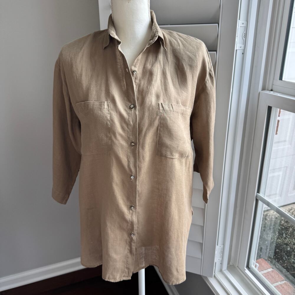 T AND N MIAMI Top Womens S Khaki 100% Baird Irish Handkerchief Linen Tunic VTG - Picture 2 of 11